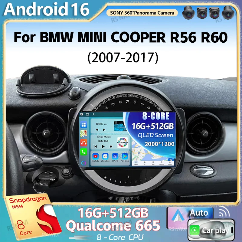 Android 16 Wireless Carplay Auto Car Radio For BMW Mini Cooper R56 R60 R51 2006-2014 Multimedia Video Player Navigation Stereo