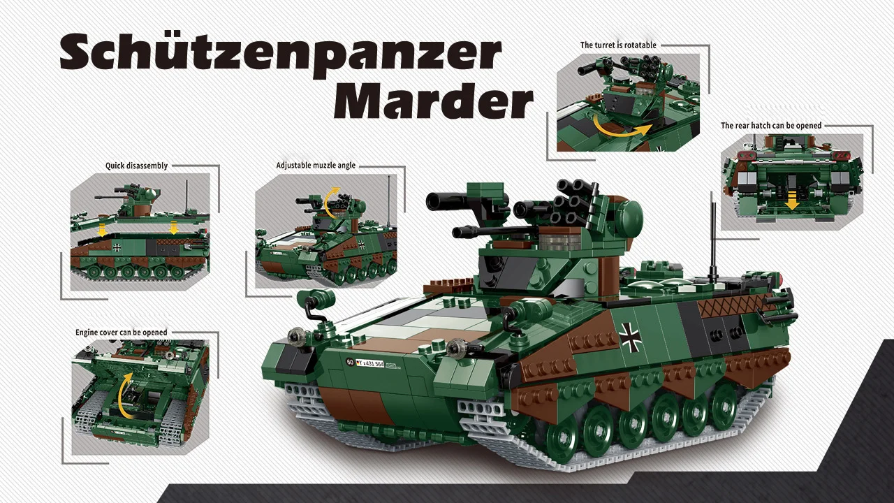 Escala 1:30 Schutzenpanzer Marder Veículo de combate de infantaria Armas Modelo militar moderno Bloco de construção Ww2 Alemanha Exército Tijolo Brinquedos