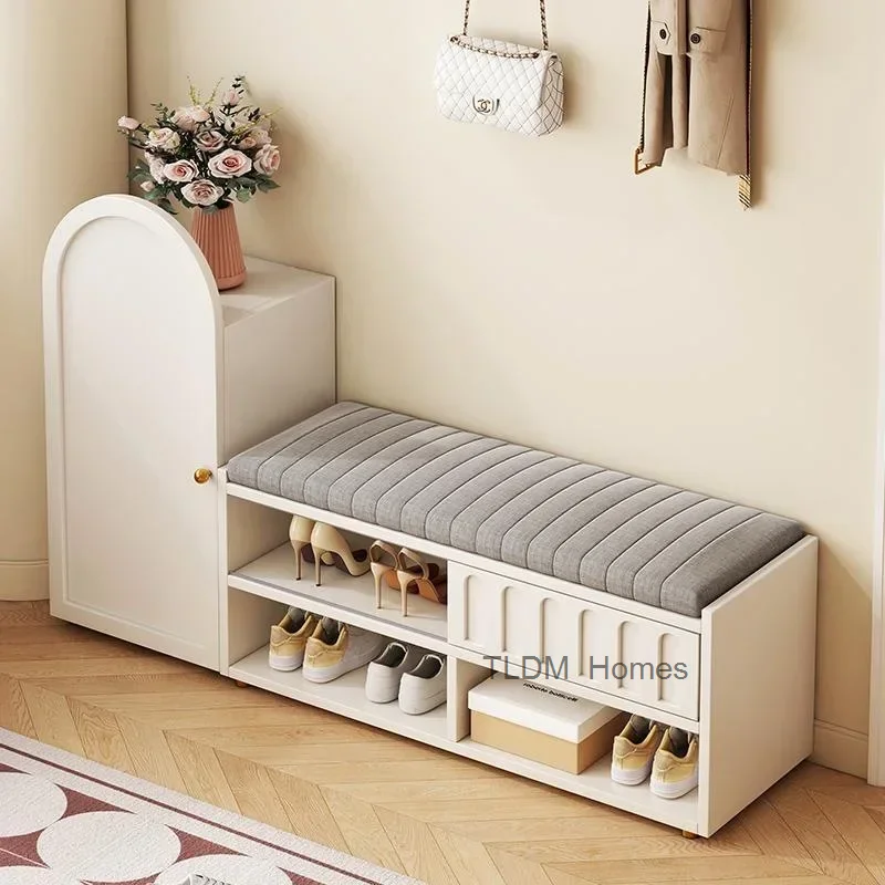 Modern display storage design, shoe cabinet, wooden bench, large entrance hall, shoe bench, space saving, scar furniture