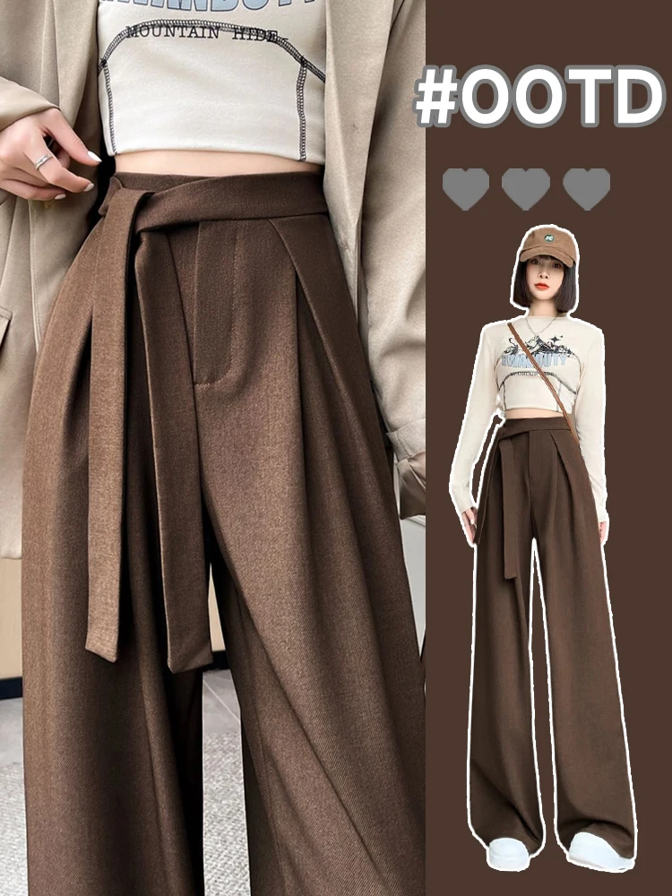 Hoge taille wijde pijpen pakbroek met riem Dames herfst winter ontwerp sensatie wollen casual broek Koreaanse Sle woon-werkverkeer Faion