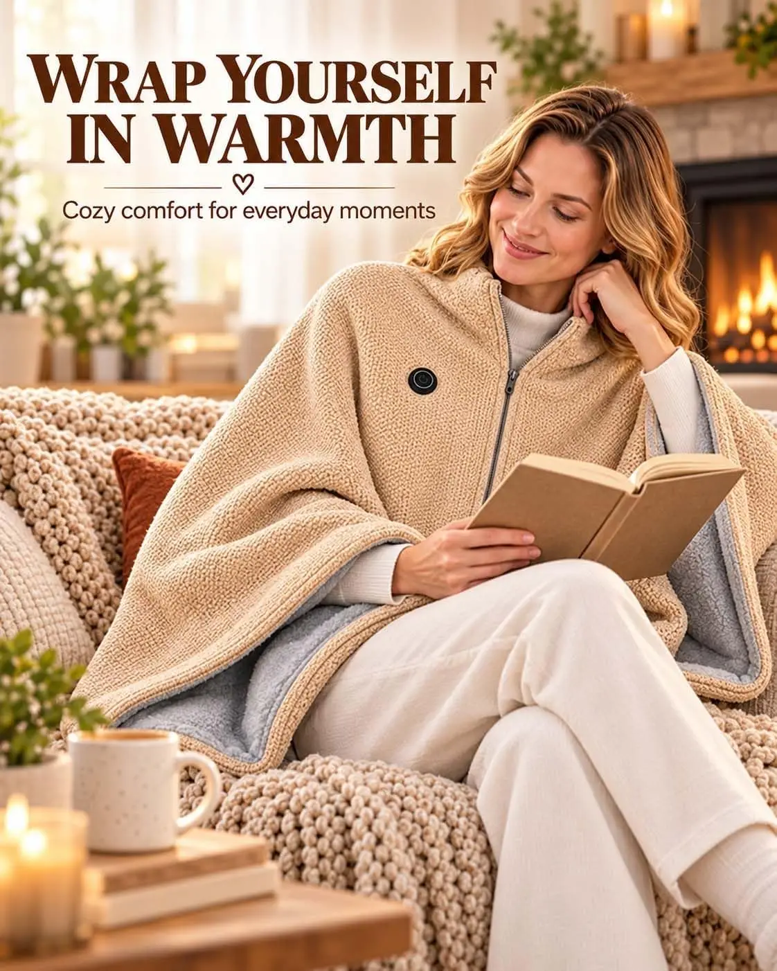 2027 New Heated Shawl Wraps for Women, USB Wearable Blanket 3 Heat Settings & Fast Heating Front Zipper Great Choice for Parents