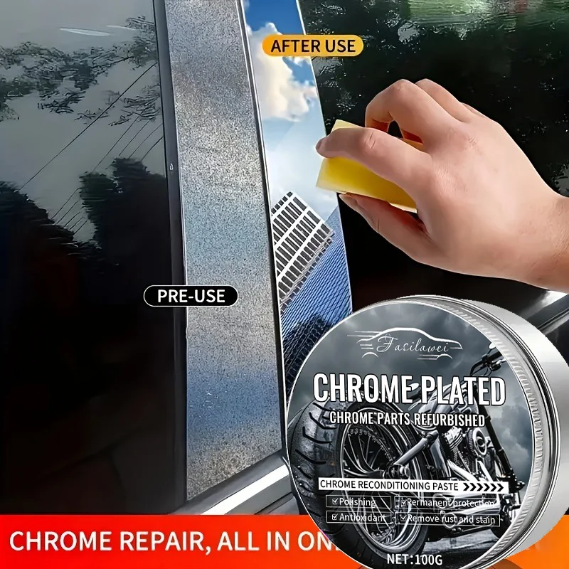 NEW Chrome Parts Restoration & Metal Polishing Paste | Enhances And Restores Shine on Metals And Chrome | Includes Sponge,