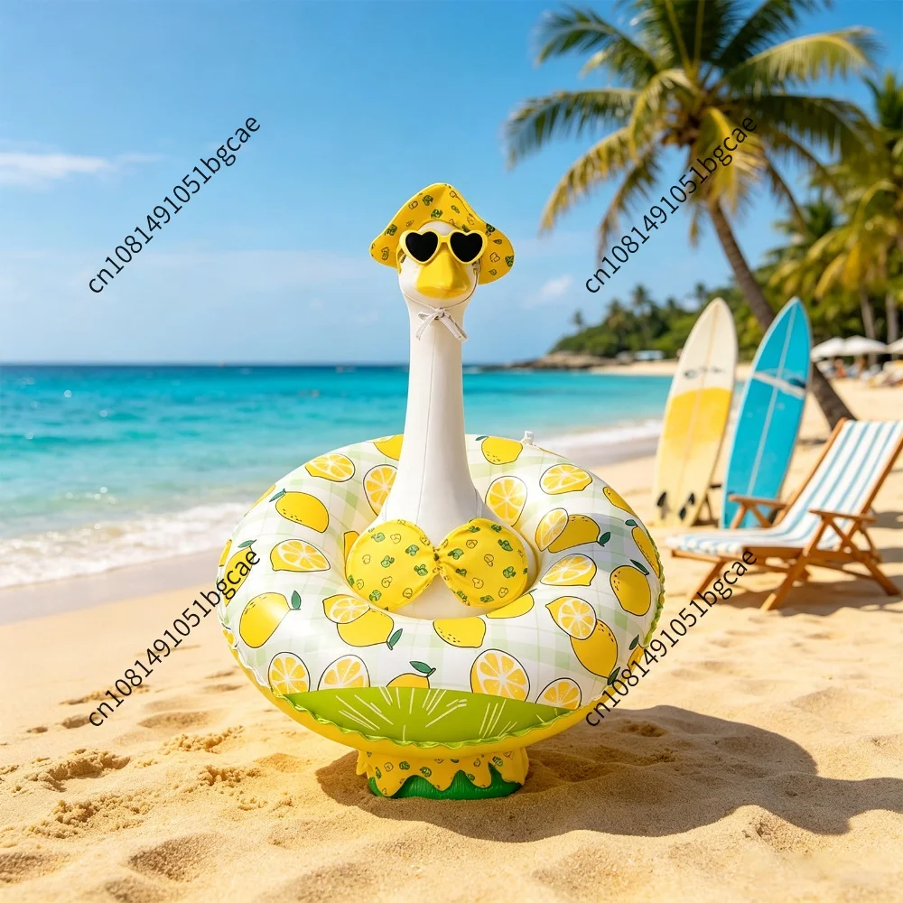 Lawn Goose Statue Summer Costume with Swimsuit Floatie Hat Sunglasses 23 Inch Bikini Porch Garden Geese Clothes