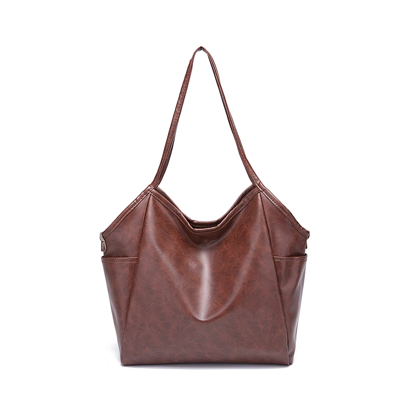 

Oil wax pattern shiny leather soft leather classic single shoulder tote bag