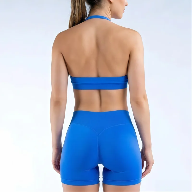 2-teiliges HISTELLO Impact Gym Set für Damen, Sport-BH und Shorts, offener Rücken, Scrunch-Butt, nahtloses Workout-Jogging-Sport-Trainingsset – Detail 6