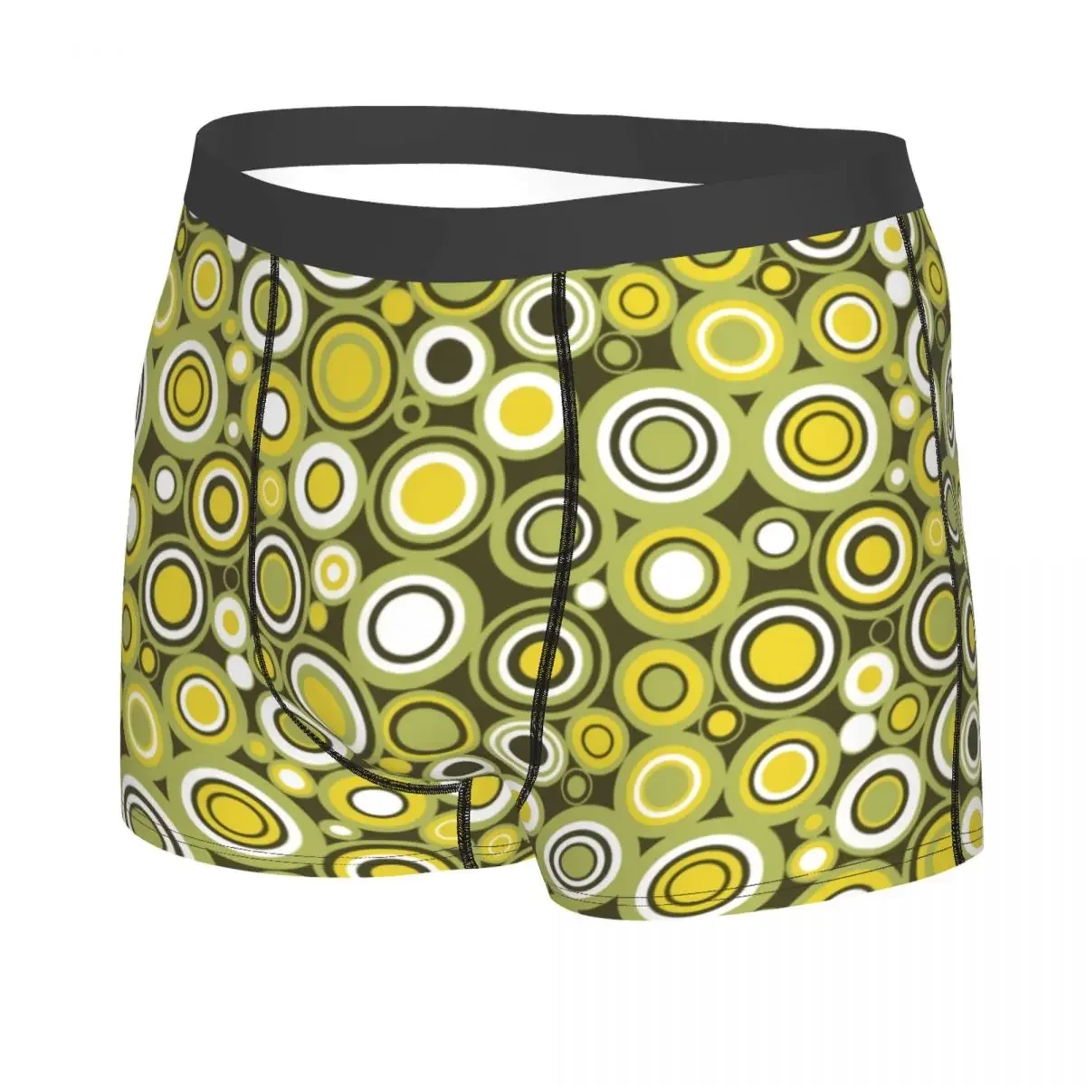 Custom Male Fashion Green Yellow And White Circle Retro Pattern Underwear Boxer Briefs Soft Shorts Panties Underpants