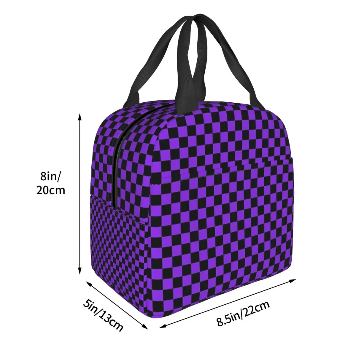 Proton Purple And Black Checker Board Lunch Bags Insulated Bento Box Lunch Tote Resuable Cooler Thermal Bag for Woman Children