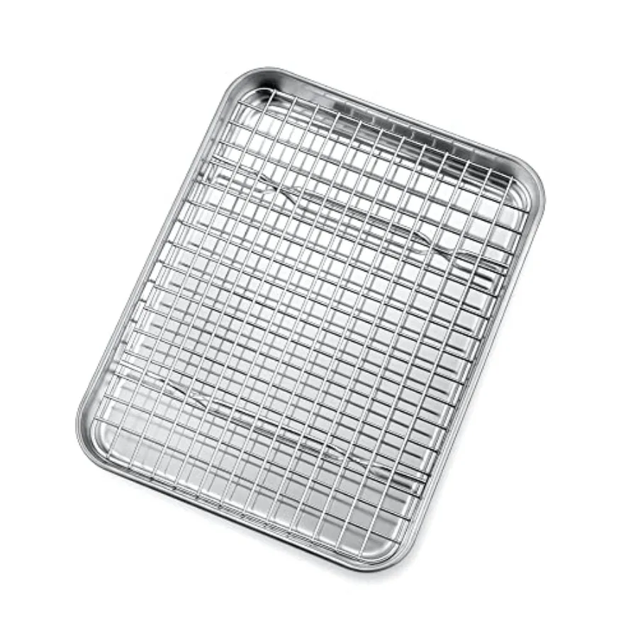 

10.4 Inch Toaster Oven Pan with Rack Set, Stainless Steel Baking Pan Tray and Grid Cooling Rack for Cooking/Roasting, Dishwashe