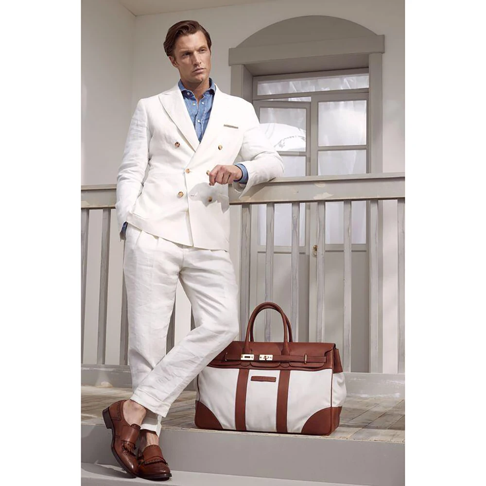 White Double Breasted Men Suit Two Pieces Fashion Hot Sell Male Set Daily Business Blazer Pants trajes para hombre