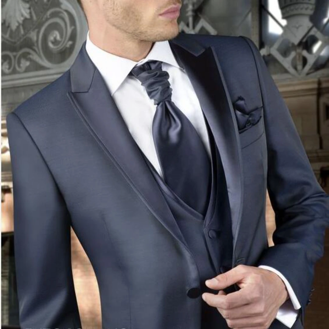 

2024 Latest Coat Pant Designs Dark Blue Wedding Suits for Men Slim Fit 3 Piece Groom Tuxedo Custom Suit Prom Blazer Masculino