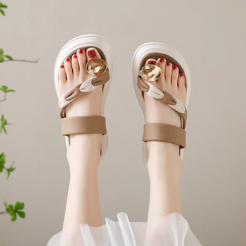 2024 Women's Sandals Summer Outdoor Fashion Platform Heels Flat Elegant Woman Heeled Shoes Luxury Quality Dayou image 5