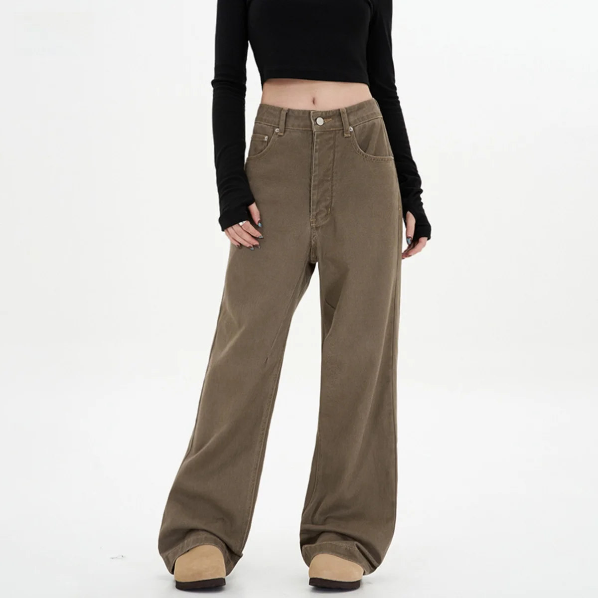 

American Sle Loose Fit Bell Bot Jeans ex Vintage Casual Slimming Long Pants Straight Leg Cotton Denim for All Seasons