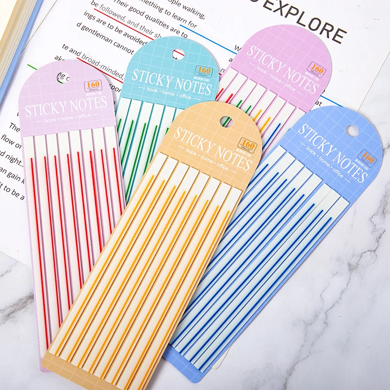 60Pcs Macaroon Color Horizontal Line Stickers Transparent Fluorescent  Tabs Flags Sticky Note Stationery Children Gifts Sch