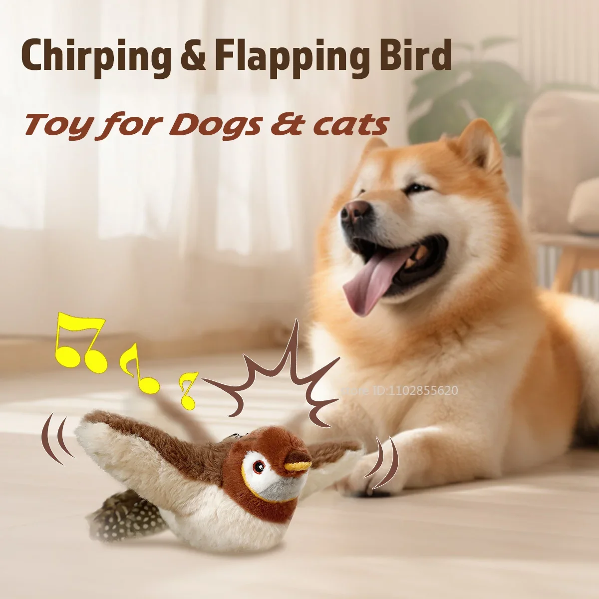 Interactive Cat Toys Rechargeable Electric Flapping Wings Bird Cat Toy Sound Chirping Bird Catnip Touch Activated Plush Toy