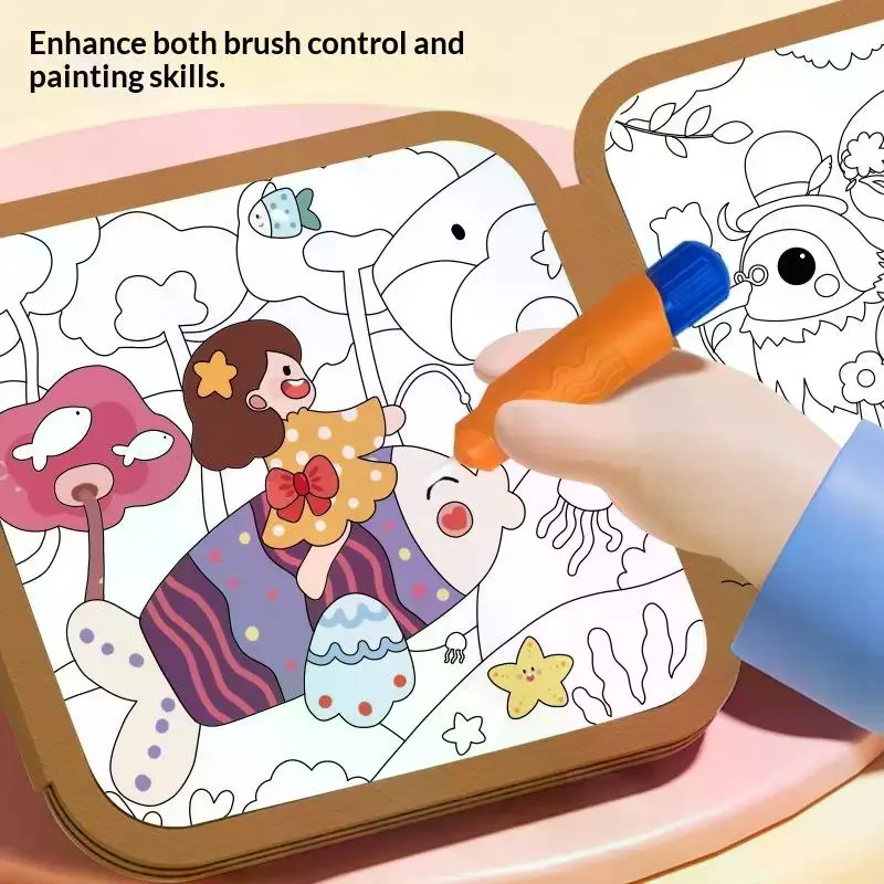 1Set Reusable Water Doodle Book With Mess Free Design And Non Toxic Water Pen Perfect For Kids Home Travel Educational