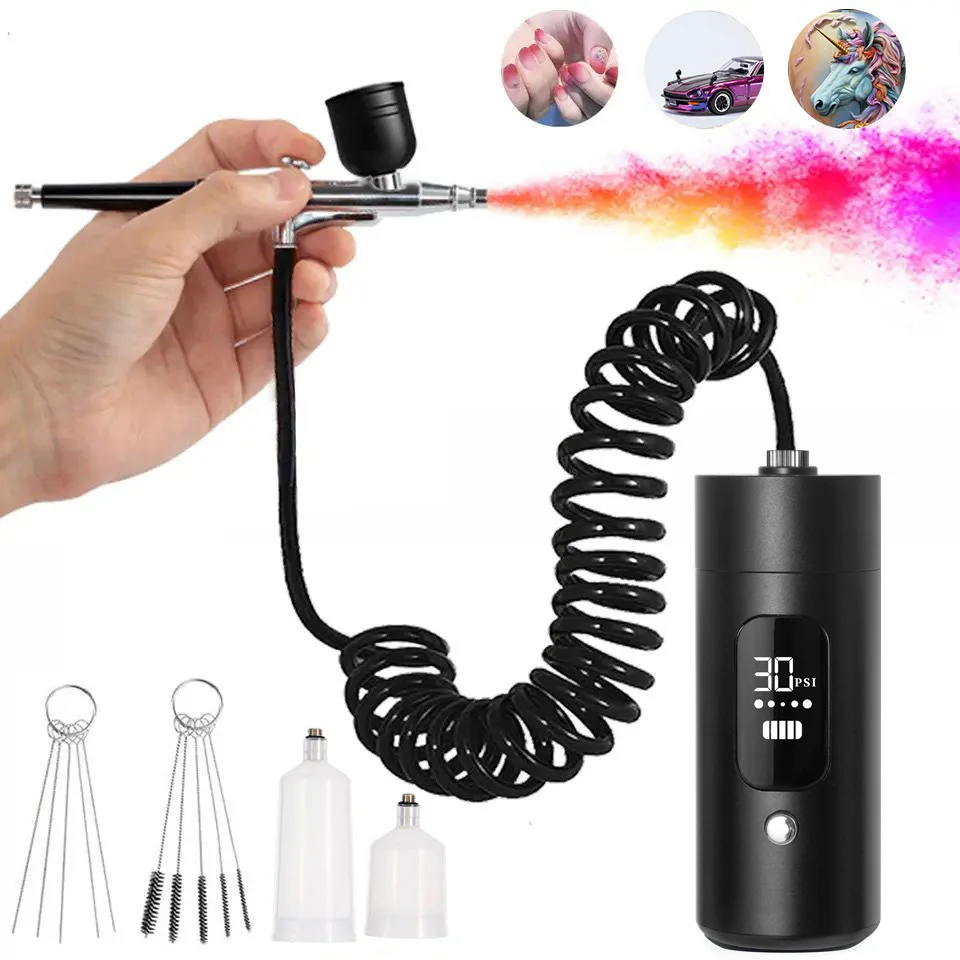 Airbrush Nail With Compressor Portable Airbrush Nail Art Compressor For Nails Cake Painting Crafts Air Brush Kit Nails Spray