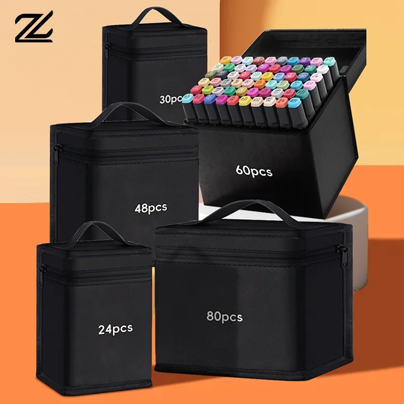 Markers Pen Black Storage Bag Massive Large Capacity Zipper Canvas Pencil Bag Watercolor Pen Stationery Bag Portable