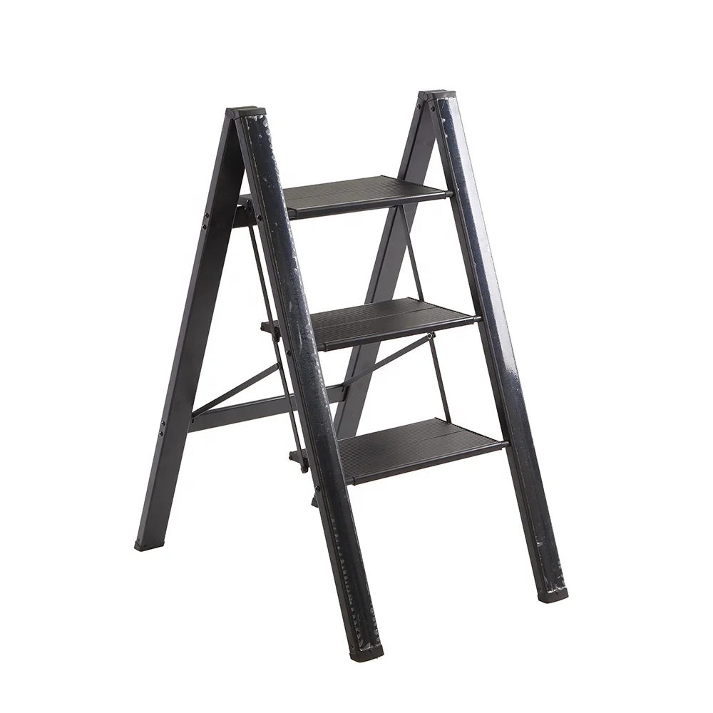 Black Color 3 Aluminium Step Foldable Ladder Household Tool Frame