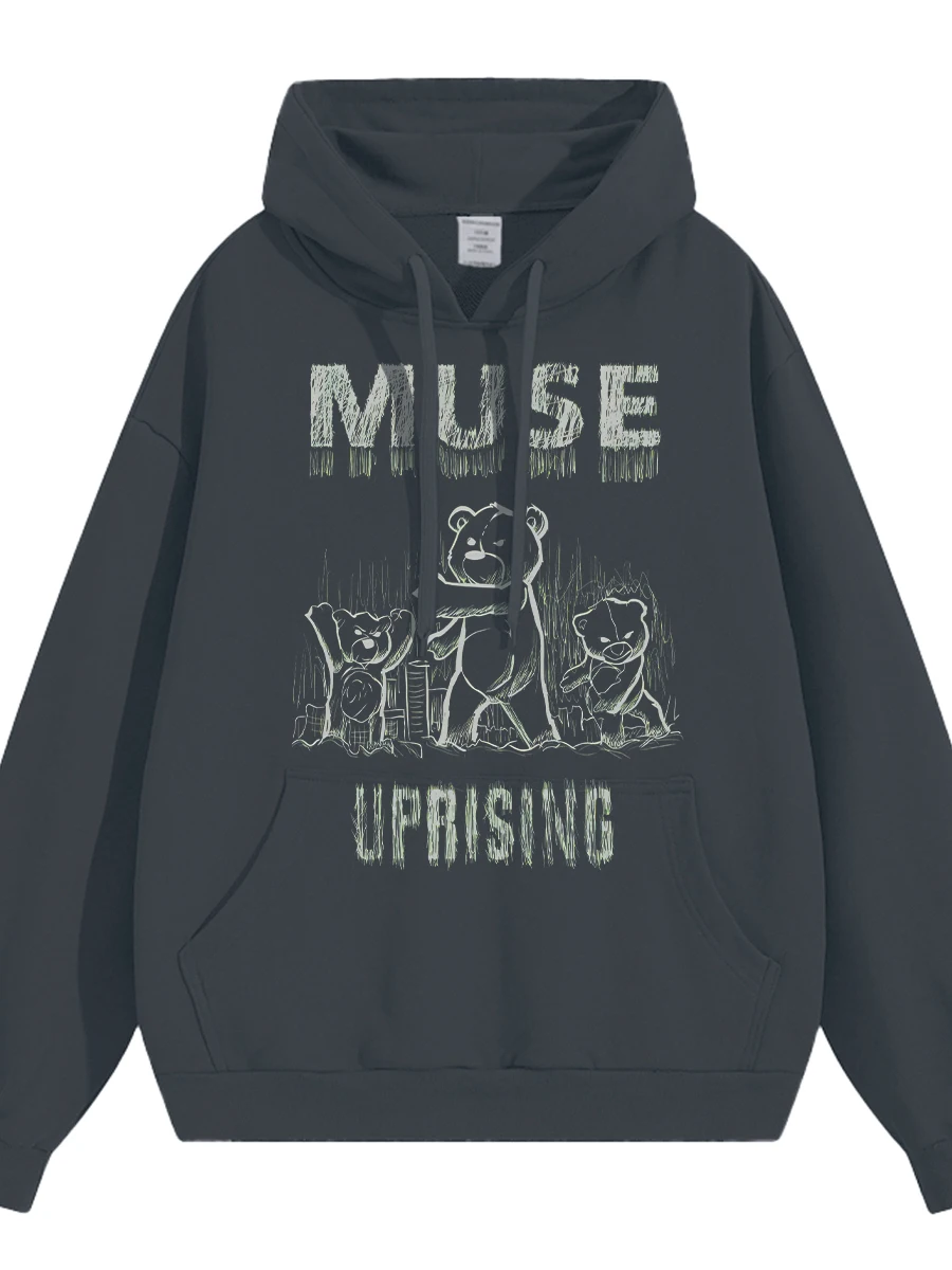 MUSE Rock Band Digital Direct Print Vintage Bear Cute Loose Fit Hoodie Unisex Breathable Long Sleeve Sweatshirt for Autumn