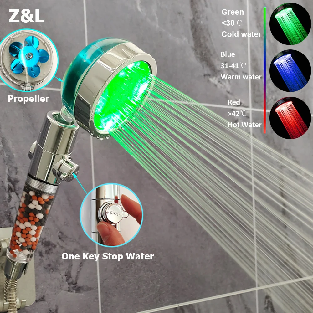 

Вращающаяся на 360 градусов Светодиодная душевая головка 3/7 цветов, меняющая температуру, душевая головка с кнопкой остановки, насадка высокого давления