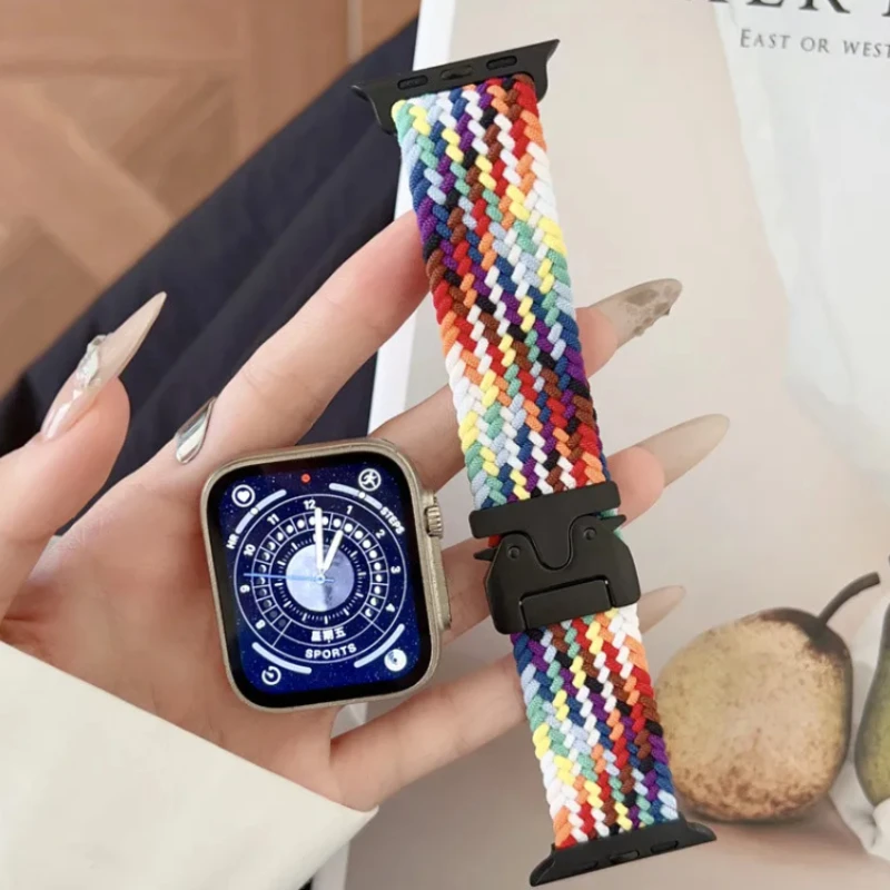 Geflochtenes Solo Loop Armband für Apple Watch 49mm 46 44 45 42 40 38 41mm Nylon Armband iWatch Series 12 11 10 9 SE 8 7 6 5 4 3