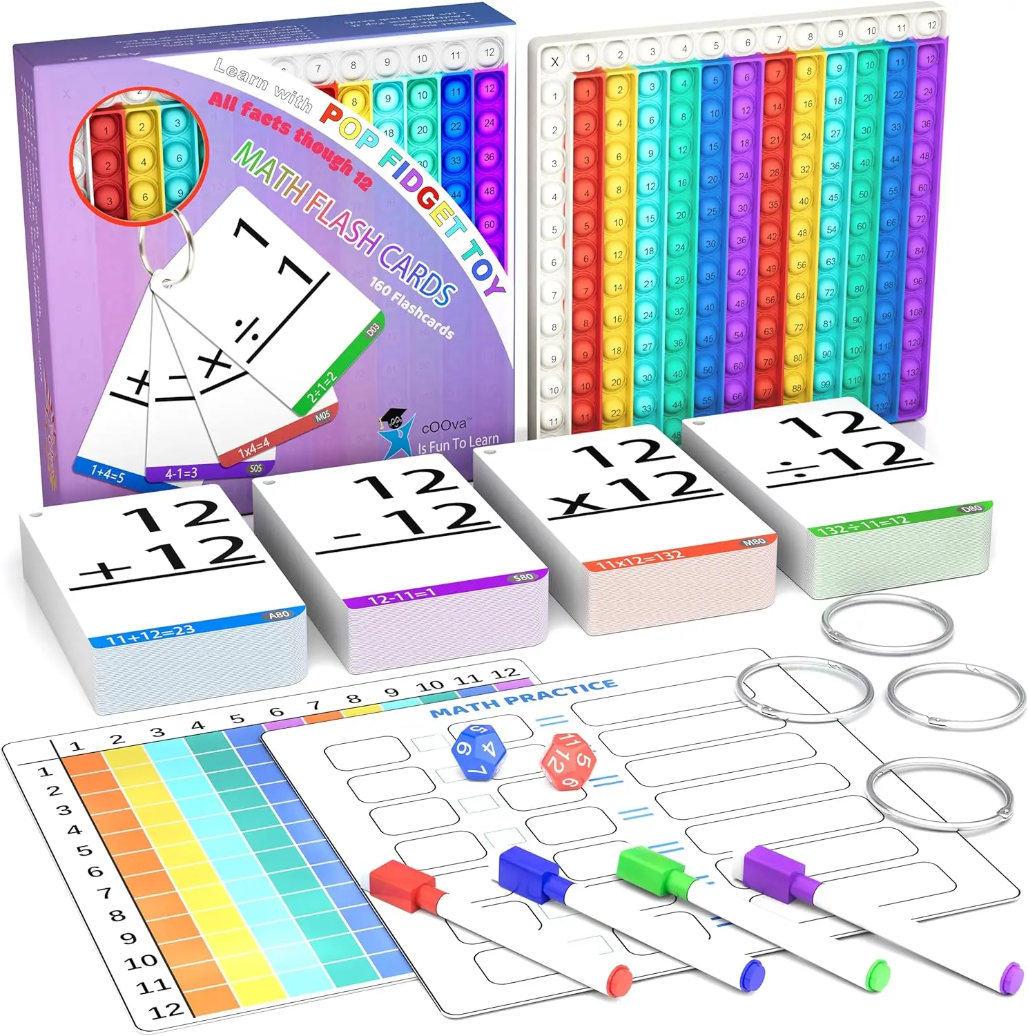 

Math Flash Cards with Pop It Practice for Addition, Subtraction, Multiplication & Division - Ideal Learning Tool