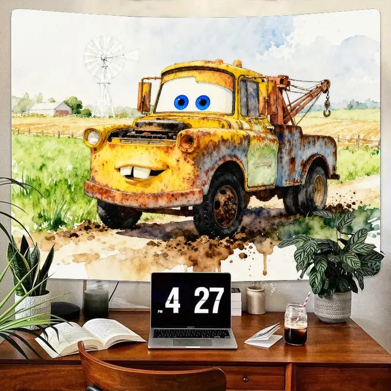 

1PC Disney Cars Mater Watercolor Tapestry, Rustic Wall Art for Kids Room, Living Room Bedroom Decor, Gift for Boys & Cars Fans
