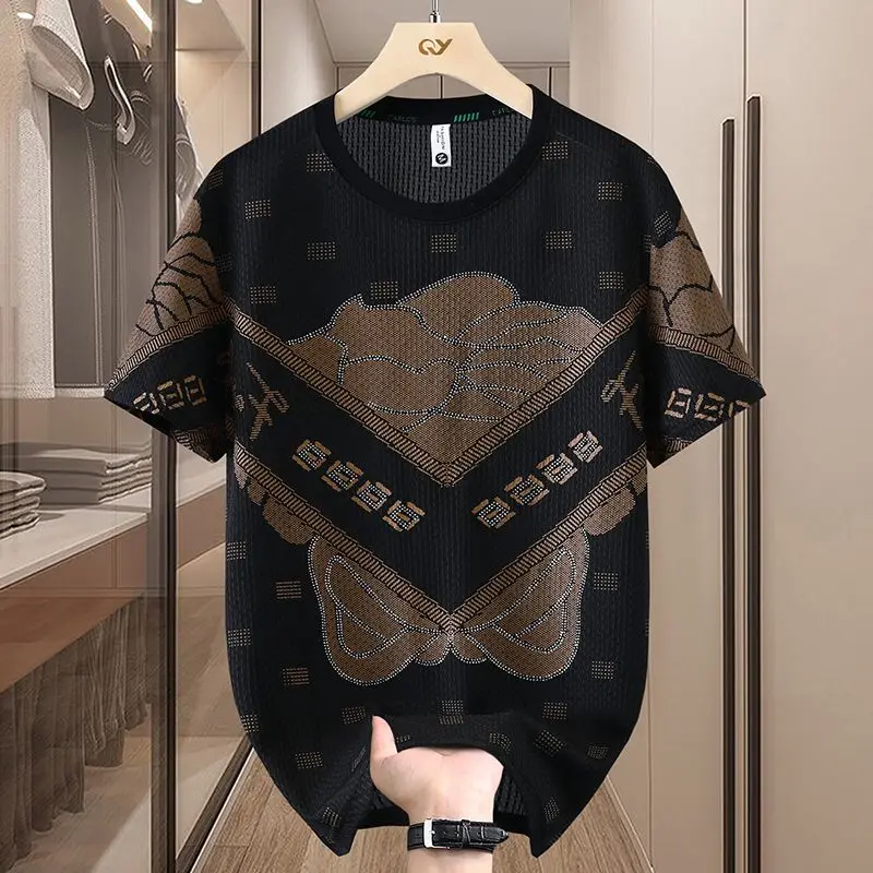 

Мужская футболка из ледяного шелка с короткими рукавами, новая летняя персонализированная модная брендовая красивая тонкая футболка