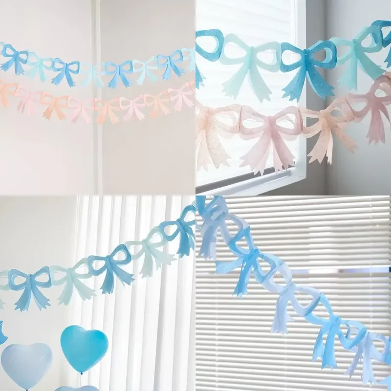 for C1224 INS Style Blue Pink Bow Note Banner Cute Paper Wreath for Birthday Party Wall Decoration and Floral Art