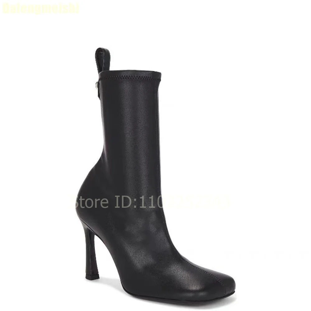 

Black Pu Leather Thin Heel Square Toe Ankle Boots 2025 Winter New Women Casual Fashion Elegant Slimming Plus-Size Autumn Boots