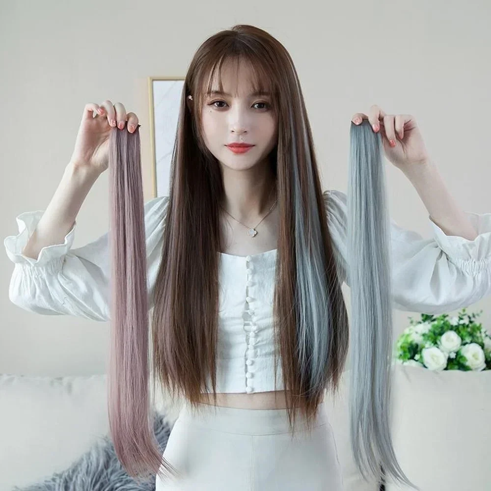 60cm Hair Extension Clip In Hairpiece Long Straight Hanging Ear Wig Clip Synthetic Hair Extensions Accessories Hairpiece Hairpin