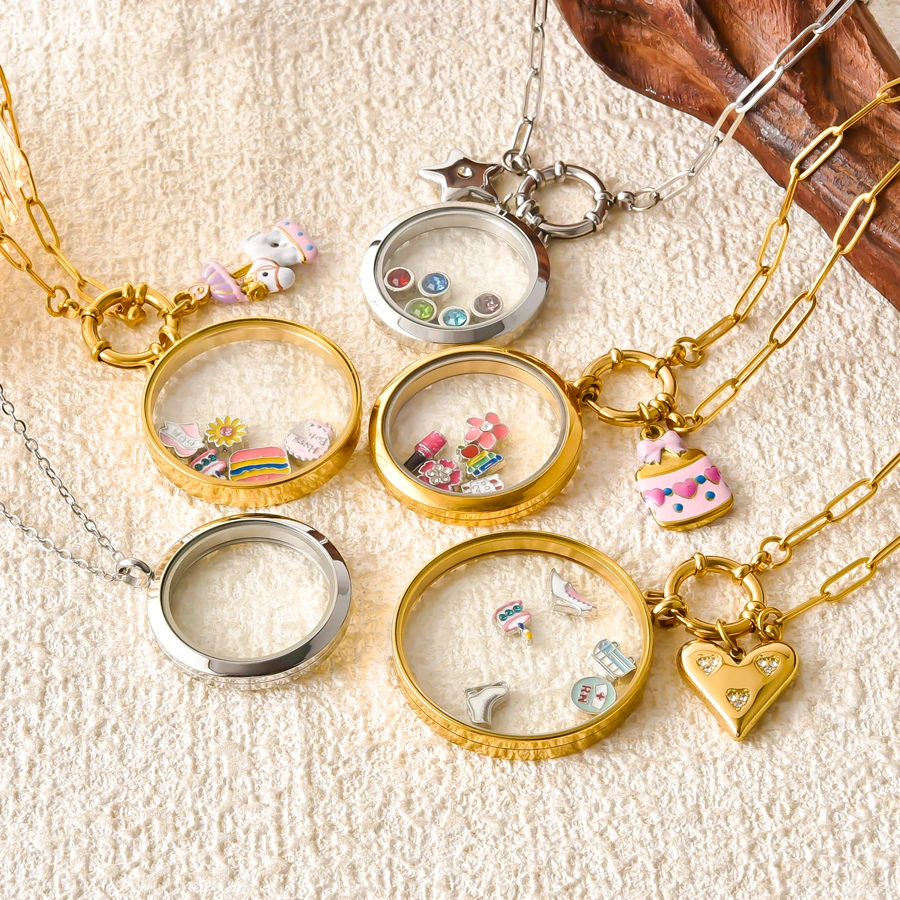 1Pc Openable Glass Cremation Ashes Relicario Coin Bezel Aesthetic Collares Y2k Heart Star Floating Locket Girl Necklaces Jewelry