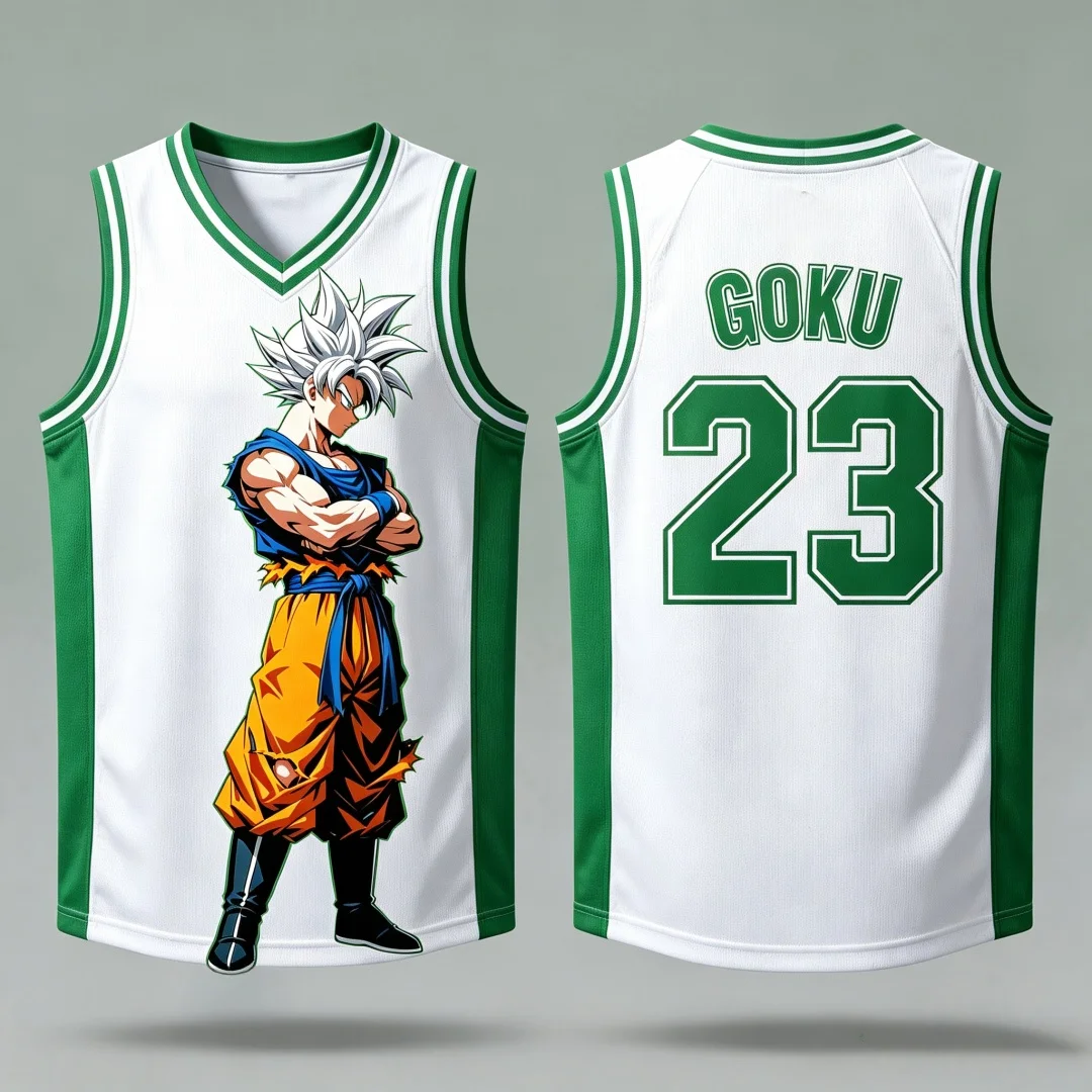 Dragon Ball Ultra Instinct Goku Basketball-Trikot, passende Eltern-Kind-Outfits, weiß, rot, ärmelloses Tank-Top, Anime-Streetwear – Detail 11