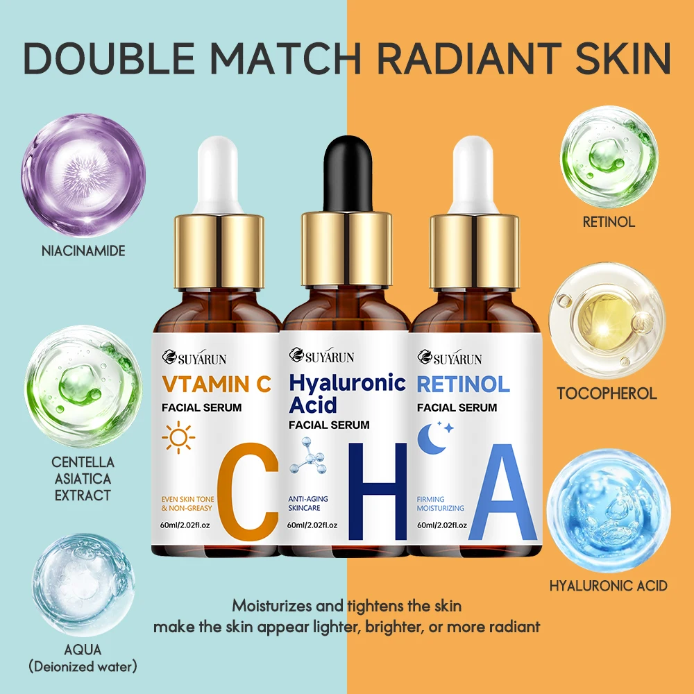 SUYARUN Vitamin C + Retinol + Hyaluronic Acid Serum Duo | Anti-Aging Brightening & Hydration Combo | For All Skin Type.