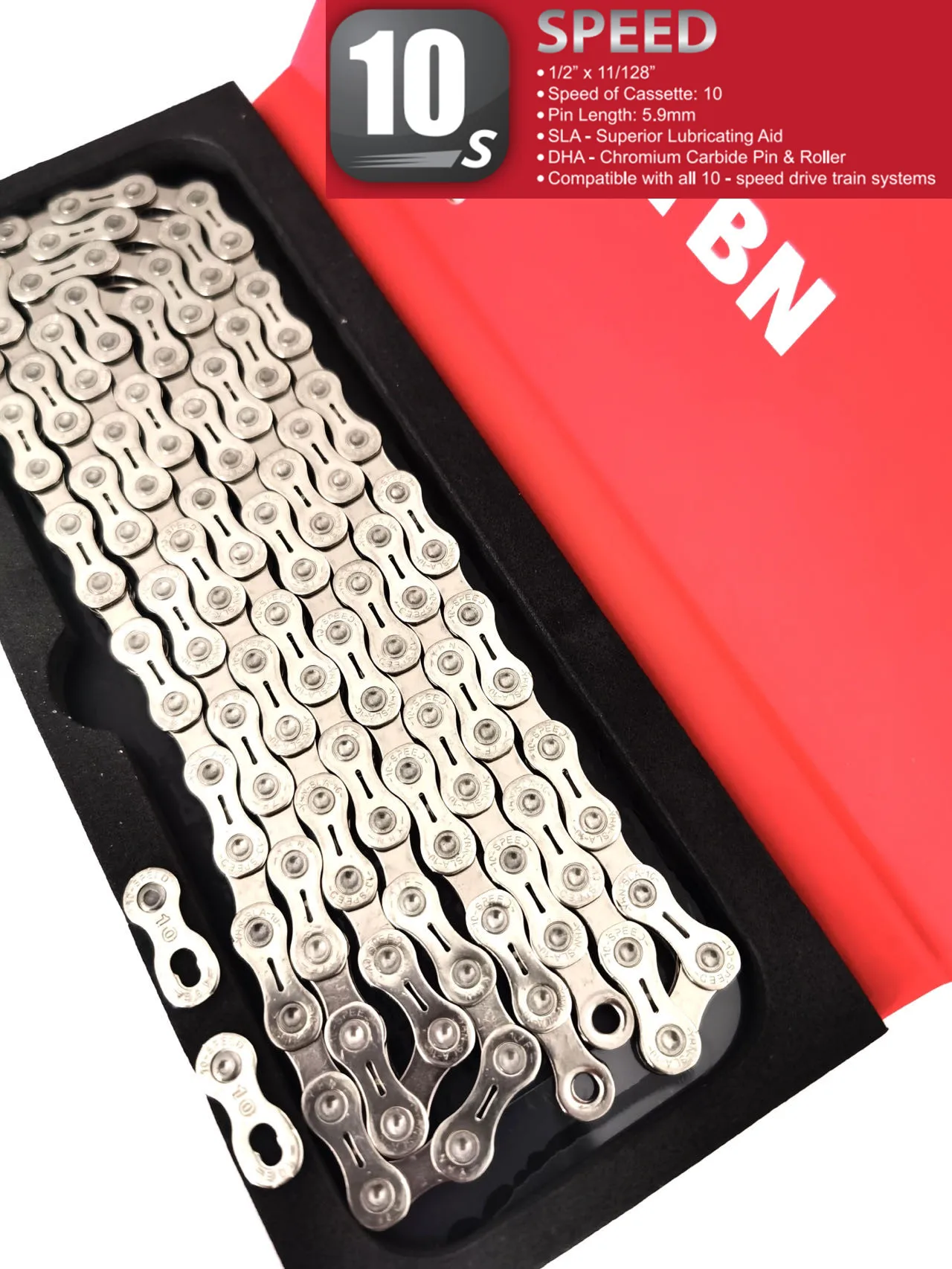 YBN SLAH10 Bike Chains MTB Mountain Road Bike Chains 10 Speed Half Hollow Bicycle Chain 116 Links Color Silver Black Gold