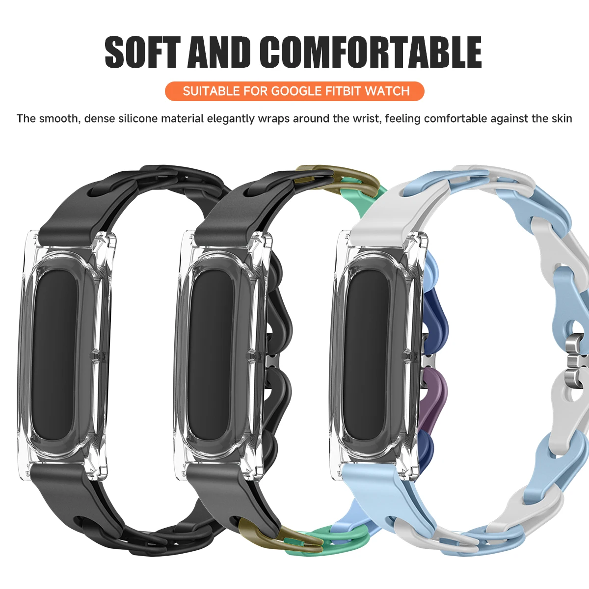 Silicone Strap for Google Fitbit Air Chain Link Watch Band Soft Breathable Replacement Wrist Strap Sport Bracelet Multiple Color