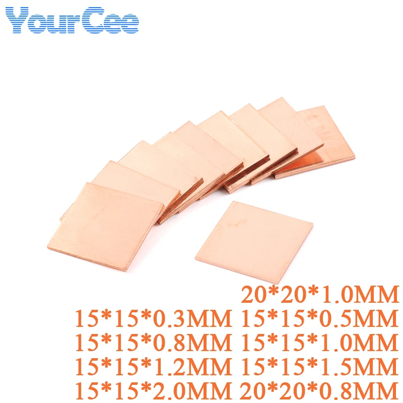 10pcs 15mmx15mm 0.3mm 0.5mm 0.8mm 1mm 1.2mm 1.5mm 2.0mm 두꺼운 방열판 구리 심 열 패드 노트북 IC 칩셋 GPU CPU용