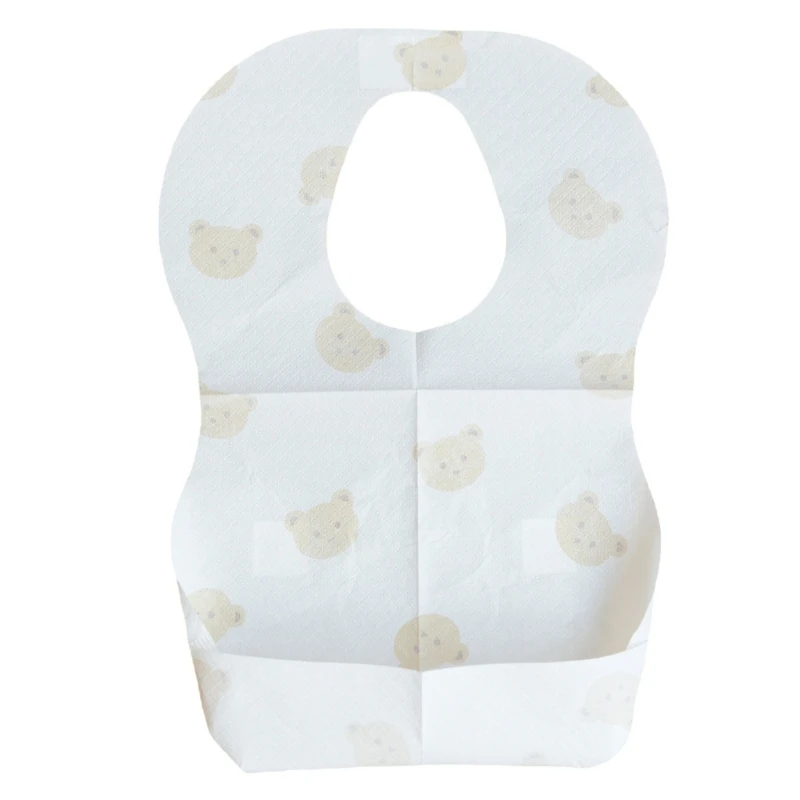 50PCS Baby Disposable Bibs Cartoon Bear Print Baby Bibs Waterproof Saliva Towel