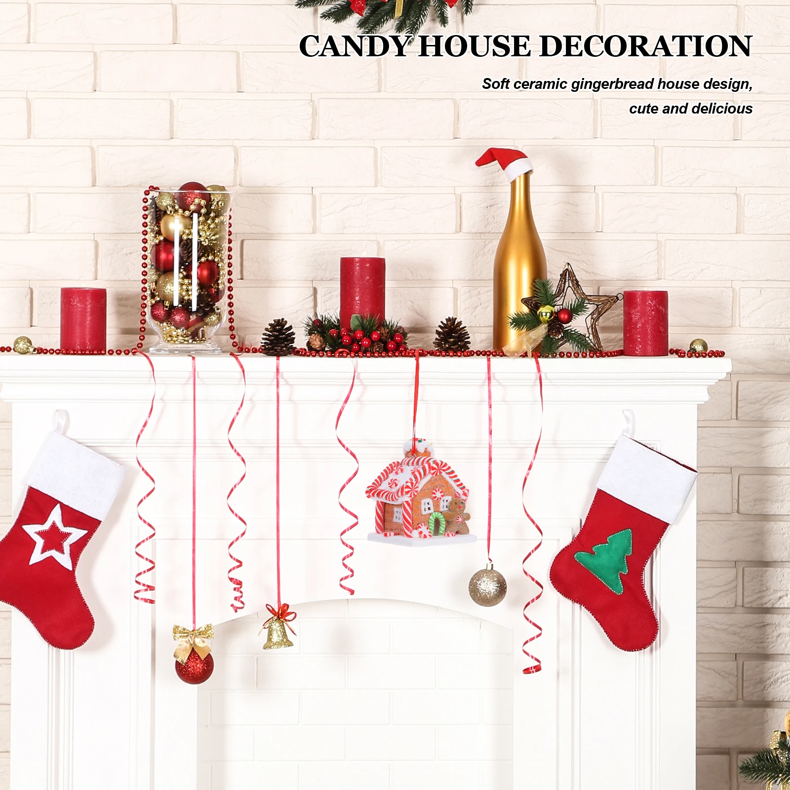 

Fairy Tale Gingerbread House Ornament Led Lighted Clay Small House Decor For Christmas Holiday Window Display Hanging Crafts