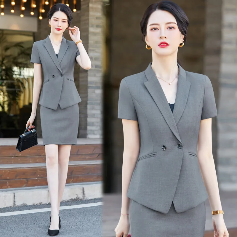 

High-End Business Wear Short Sleeve Suit Suit Women's Summer Temperament Overall Hotel Manager Summer Work Clothes Skirt Summer