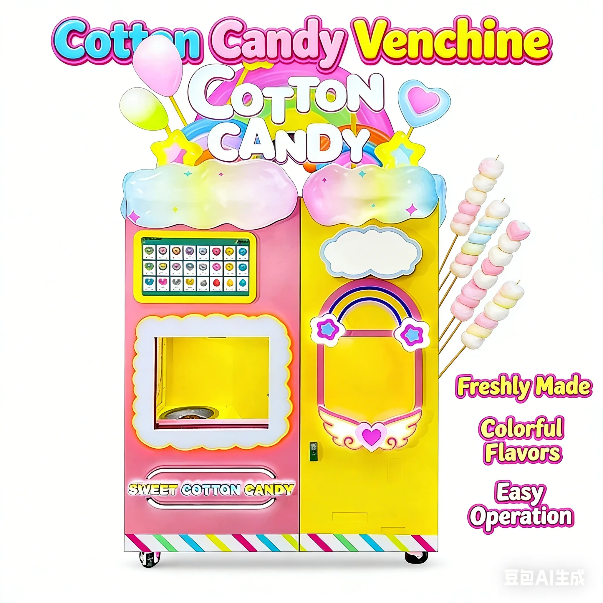 Customized Custom Kids Cotton Candy Machine For Small Mini Robot Cotton Candy Vending Machine Commercial Automatic