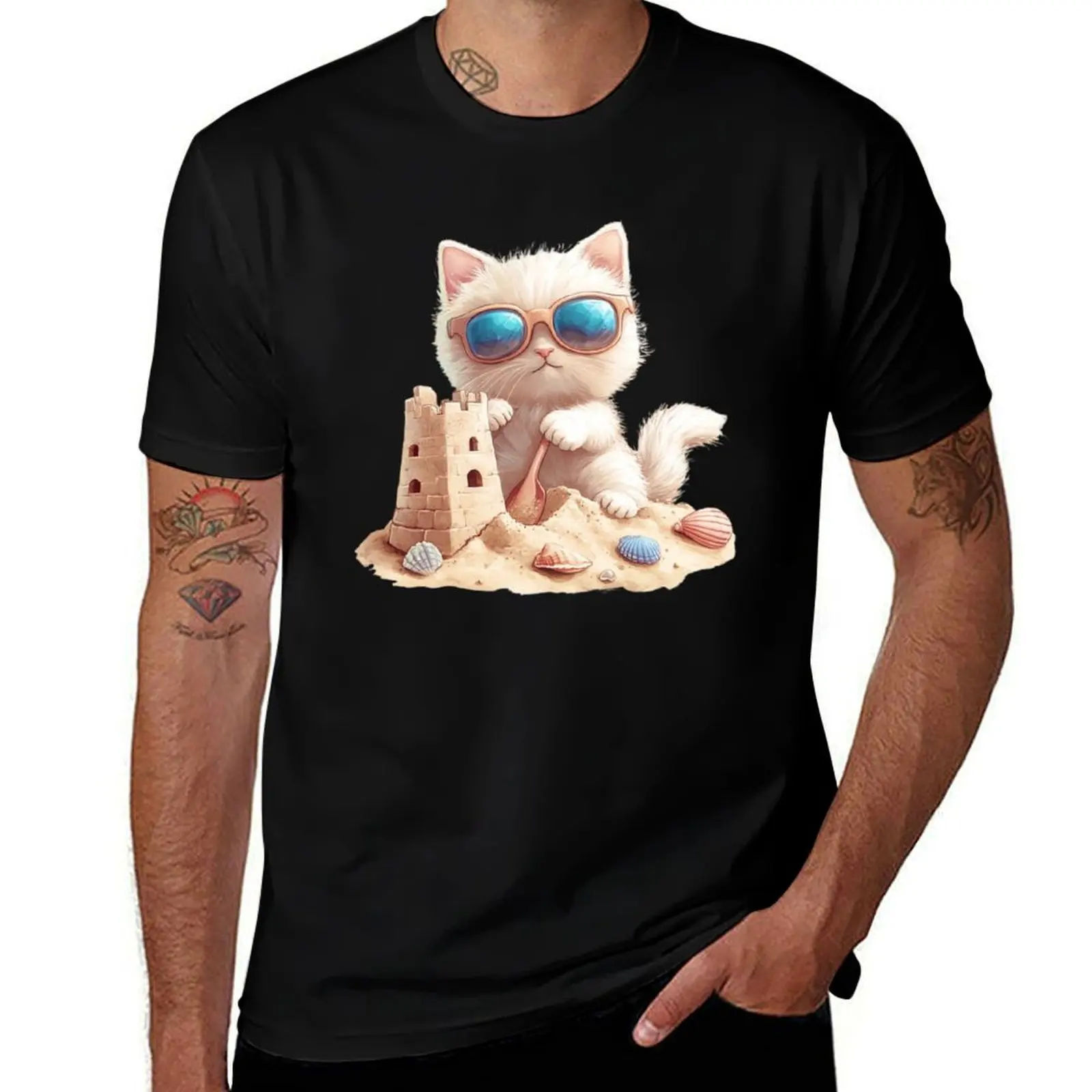 

Kawaii Cat Building Sandcastle T-Shirt T-shirts oversize tshirts personalised vintage anime shirt fitted t shirts for men