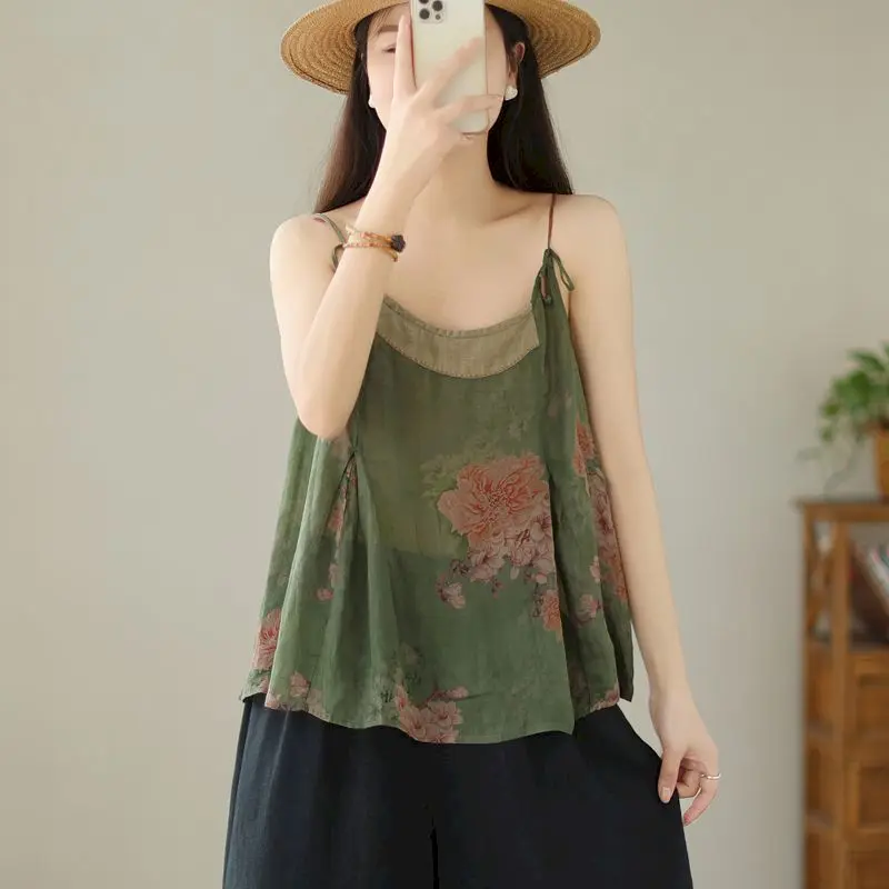 

Thin Tank Tops V-neck Loose Casual Korean Style Sleeveless Lace-up Slightly Sheer Fabric Shirts 2026 Summer New Women Clothing