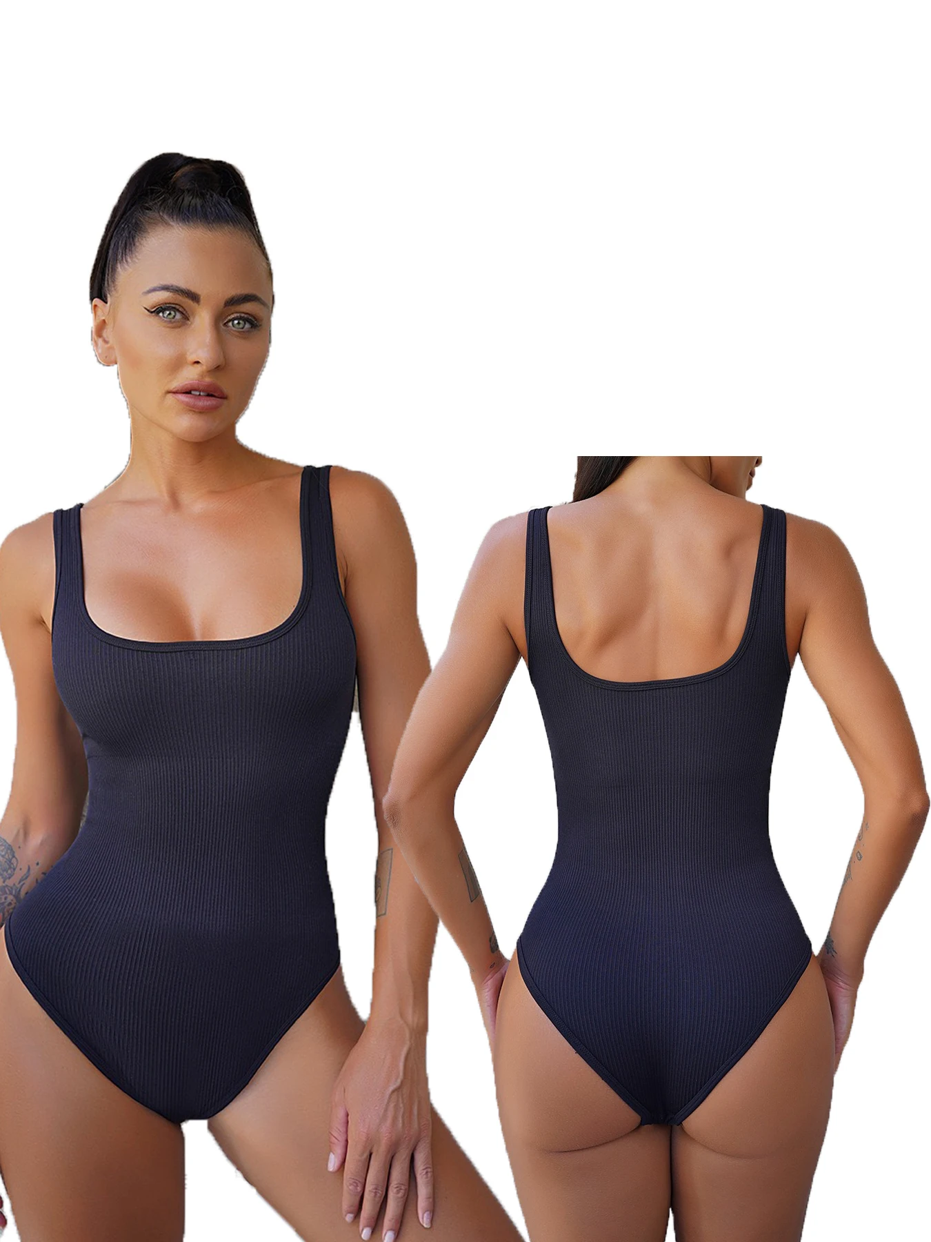 Square collar thread thickened high elastic tight breathable briefs jumpsuit body beauty yoga clothing