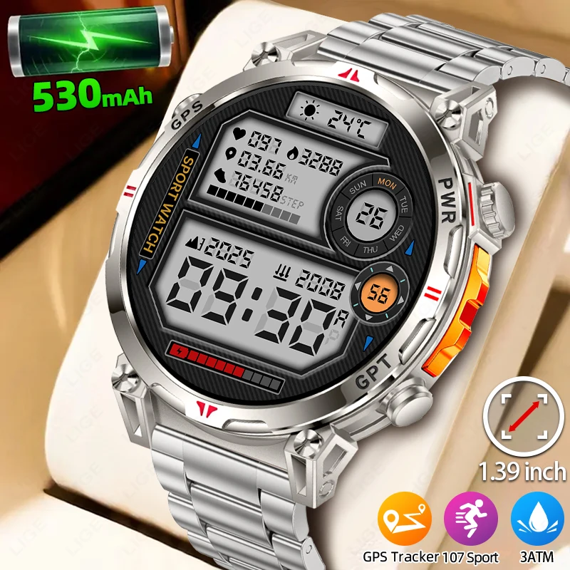 

LIGE GPS На открытом воздухе Смарт-часы Bluetooth Вызов AI Голосовой помощник Смарт-часы Мониторинг сердечного ритма 100 + спортивные режимы Смарт-часы