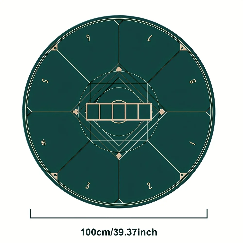 Round Portable Poker Table Area Rug, Traveling Card Game Floor Mat, Unique Poker Theme Decor Including Easy Carry Handle
