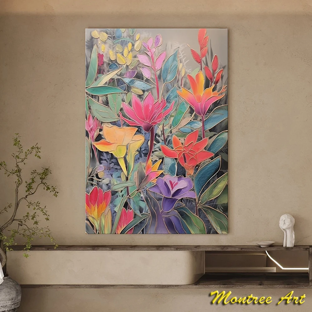 Hand Painted Oil Painting Original Nature Plant oil Painting on Canvas Abstract Custom Colorful Acrylic Painting Modern Leaf Art