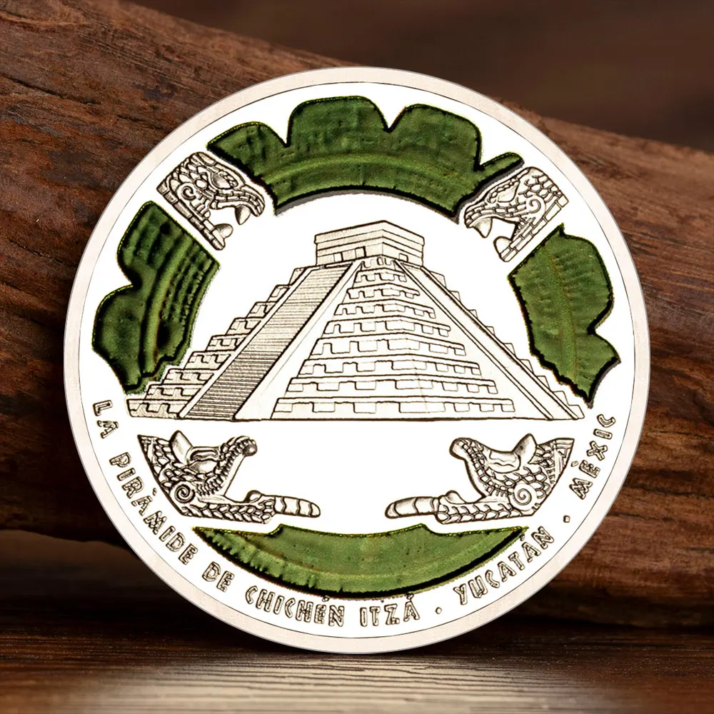 Mexican Mayan Pyramids Silver Plated Collectible Coins Pyramids Collection Gift Souvenir Coin