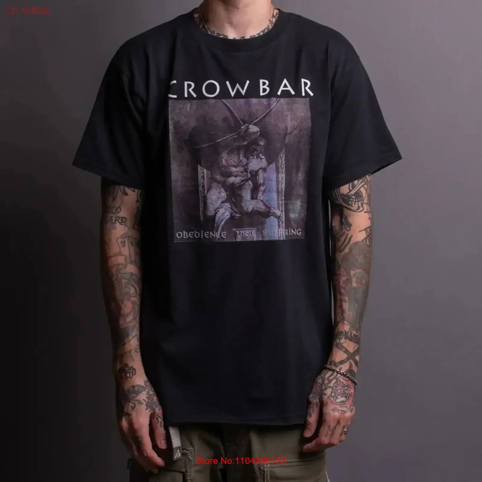 Crowbar Obedience Through Suffering Euro Tour short sleeve black shirt KV38347 vintage Washed Stylish Stretched graphic