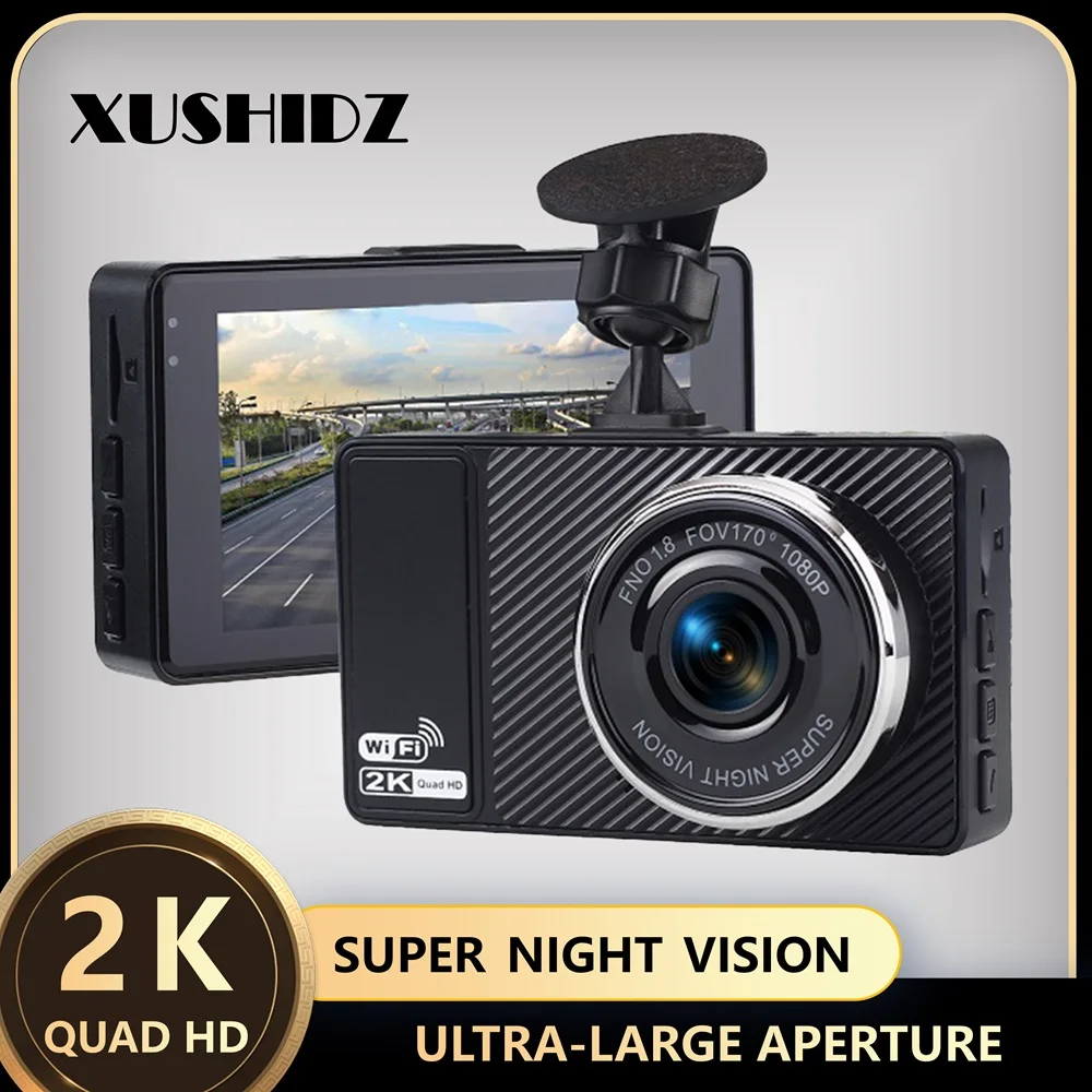 XUSHIDZ 2K WiFi داش كاميرا أمامية وخلفية كاميرا سيارة مسجل فيديو السيارة DVR للرؤية الليلية داشكام ثنائي القناة HDR